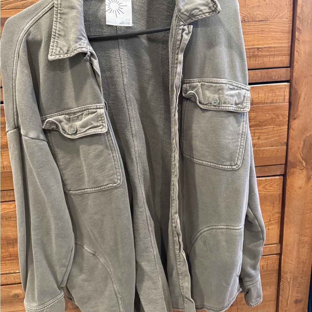 Casual Green Gray Shacket  with Pockets